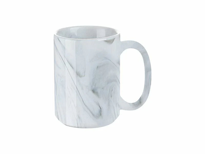 Gray marble ceramic mug with a glossy finish and large handle.