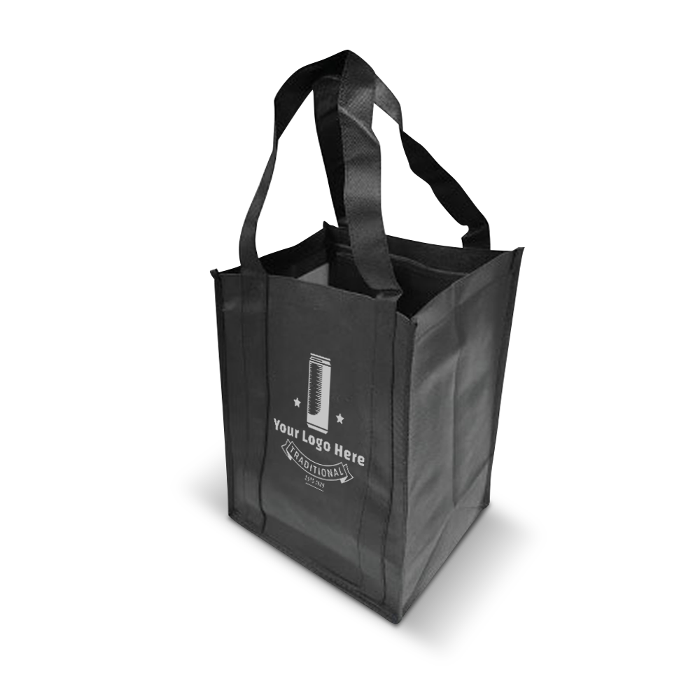 Black non-woven tote with reinforced handles and custom logo space