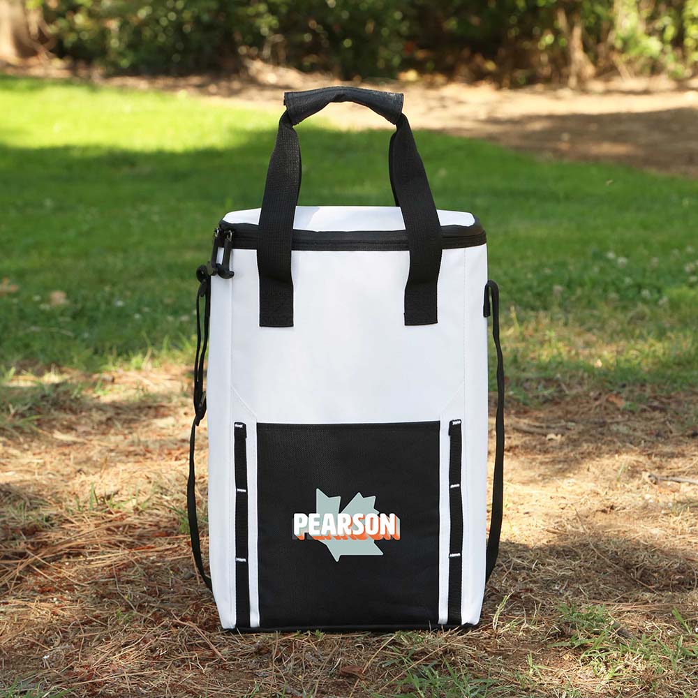 White and black insulated wine cooler tote with logo – ideal for outdoor events, branded promotions, or bottle storage