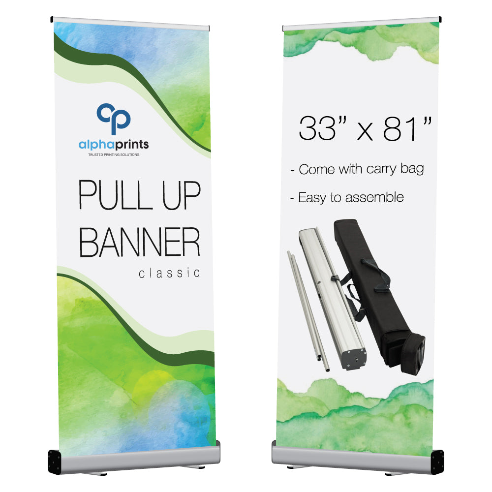 33x81 inch pull-up banner with carry bag, easy to assemble – Alphaprints classic display