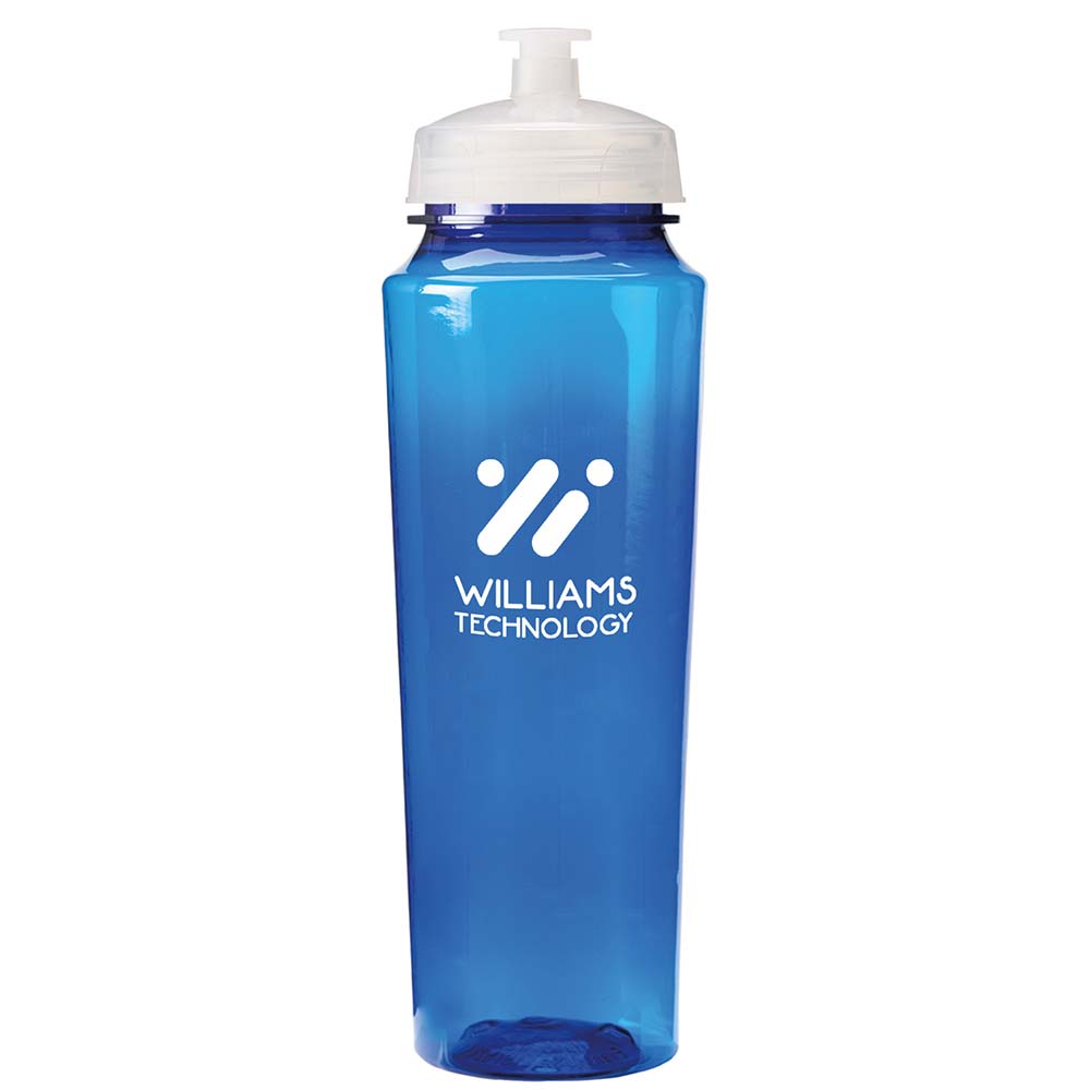 Translucent blue sports bottle with white lid and white 'Williams Technology' logo.