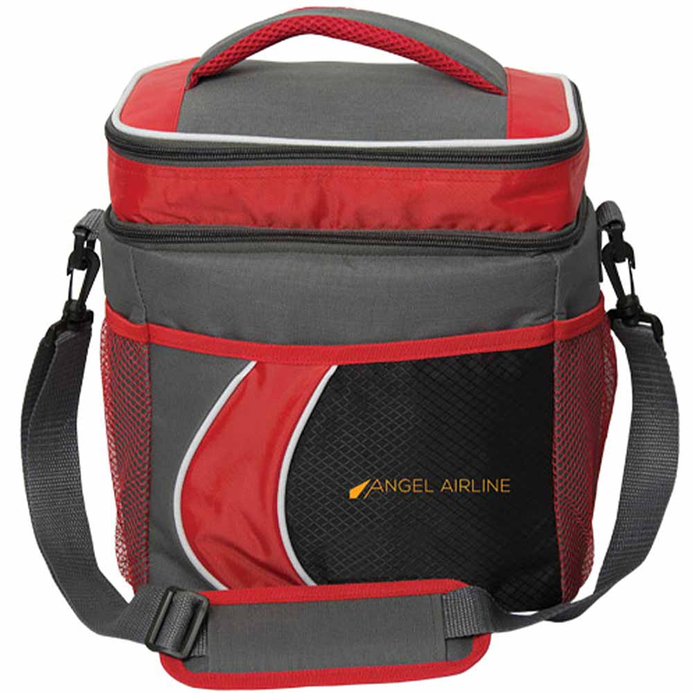 Gray and Red Custom Insulated Lunch Cooler Bag with Custom Logo
