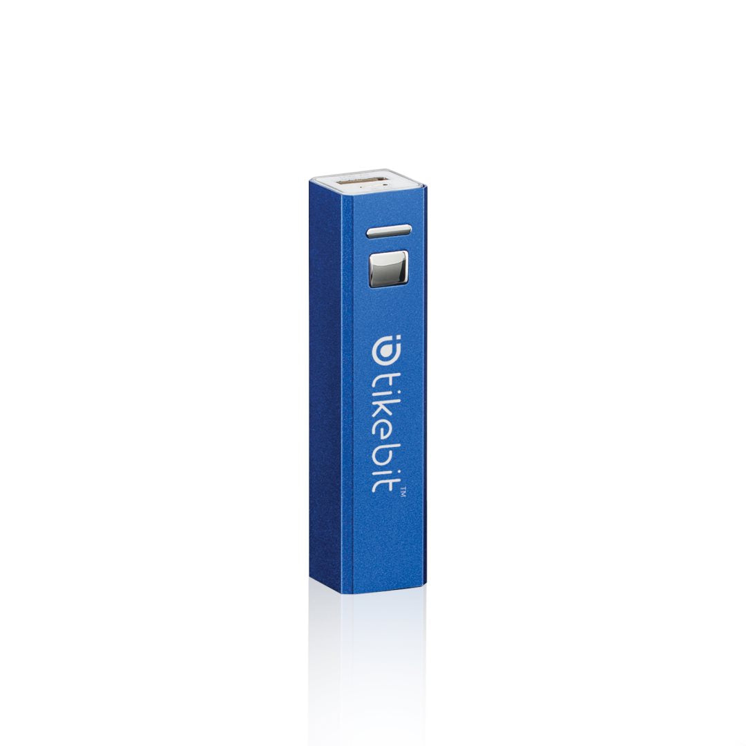 Blue rectangular portable power bank with a silver button and USB port on top, featuring a customized 'CELERIX' logo vertically engraved on the front.