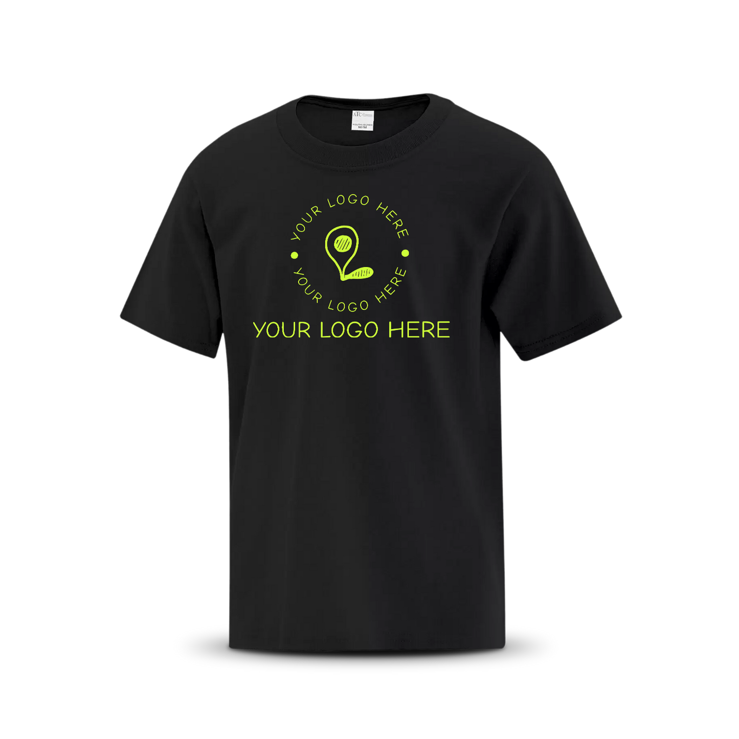 Black custom T-shirt with placeholder logo