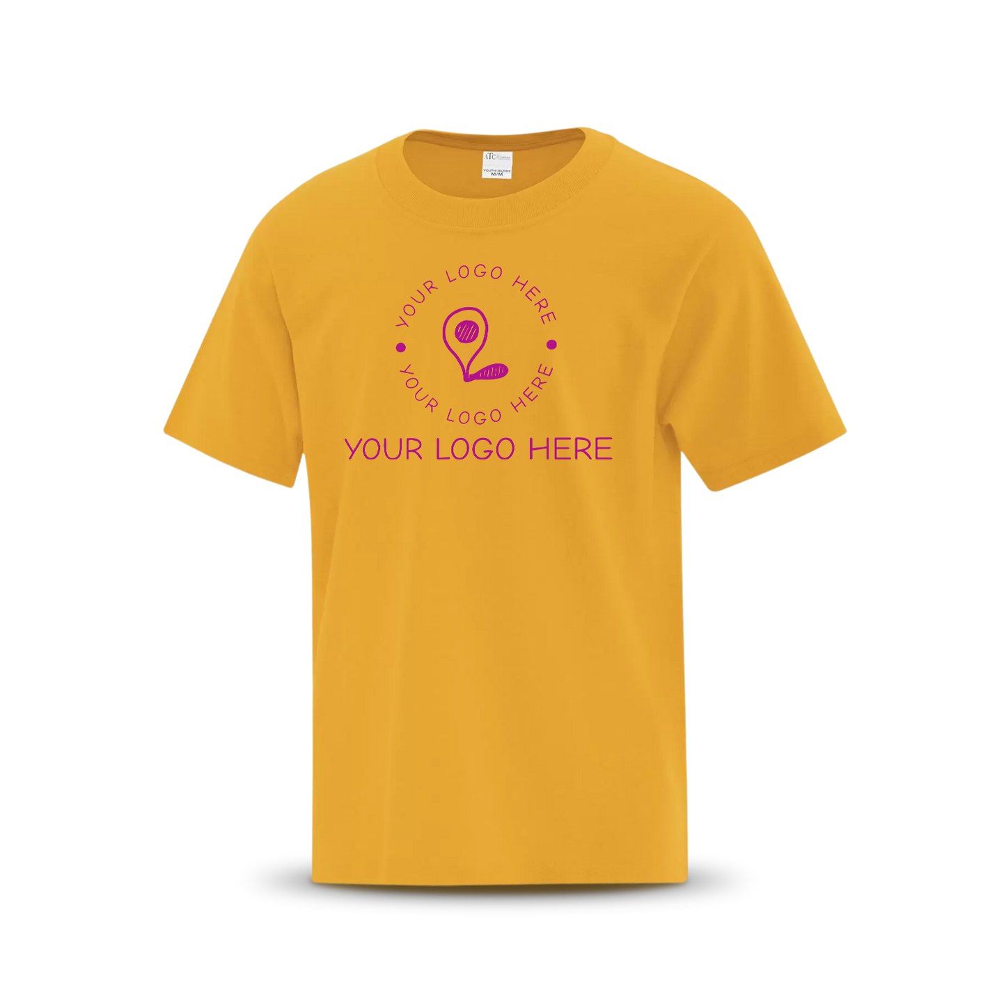 Gold custom T-shirt with placeholder logo