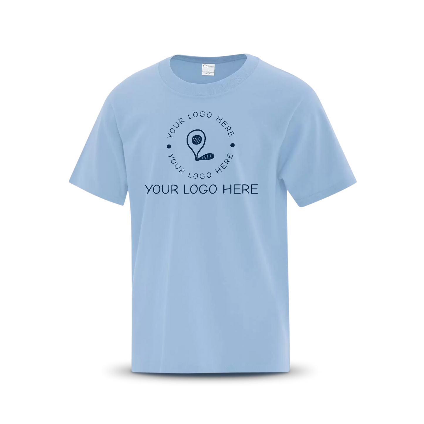 Light blue custom T-shirt with placeholder logo