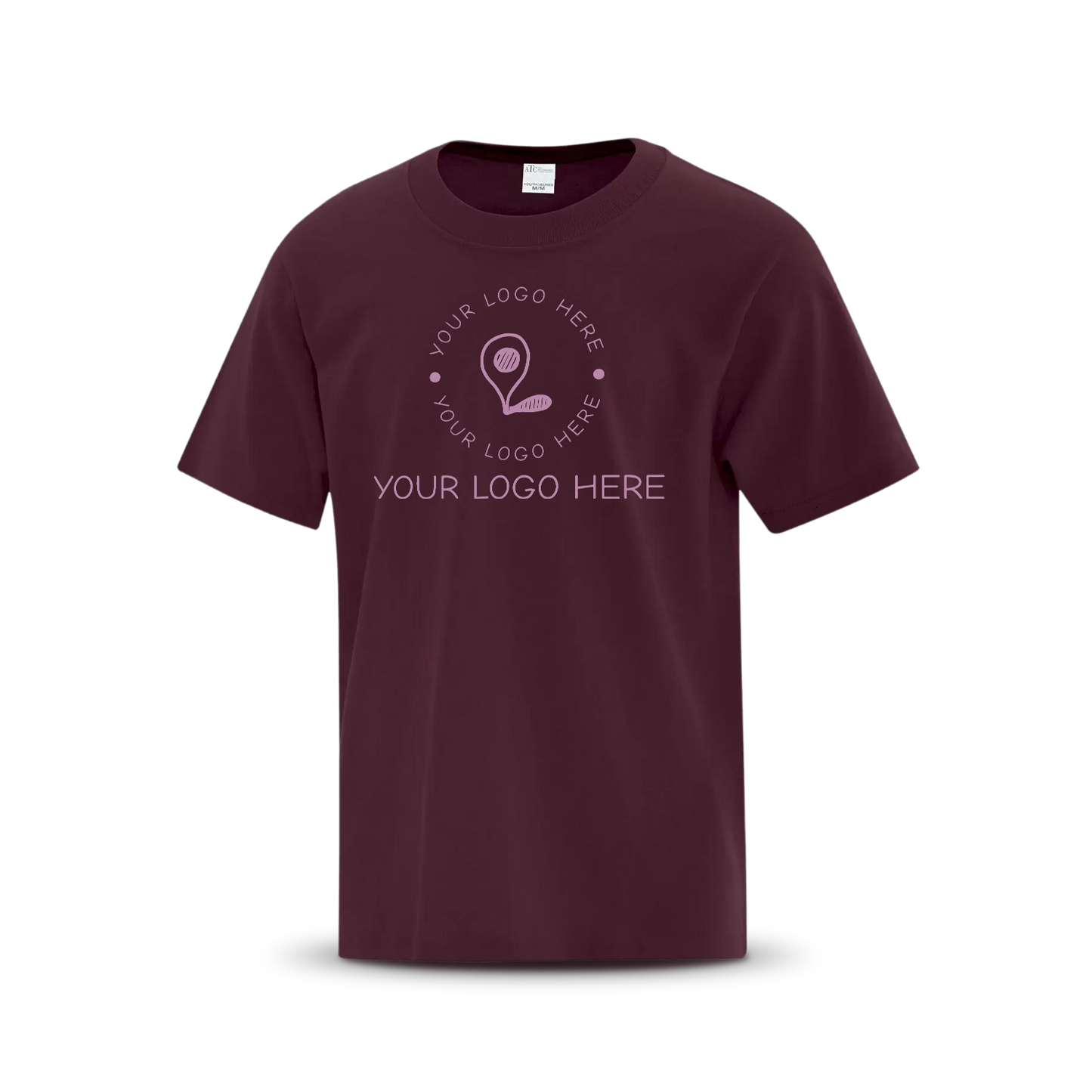 Maroon custom T-shirt with placeholder logo