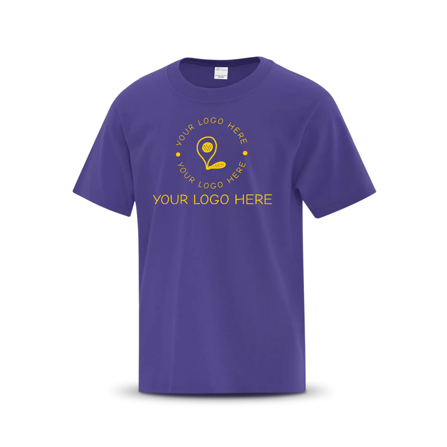 Purple custom T-shirt with placeholder logo