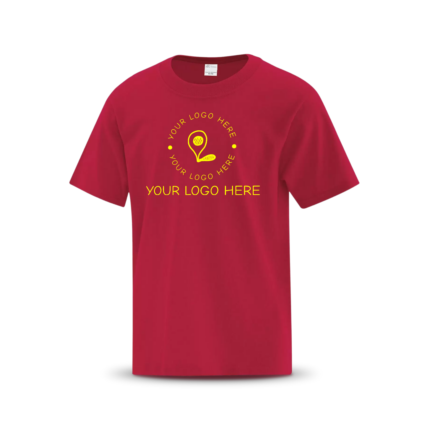 Red custom T-shirt with placeholder logo