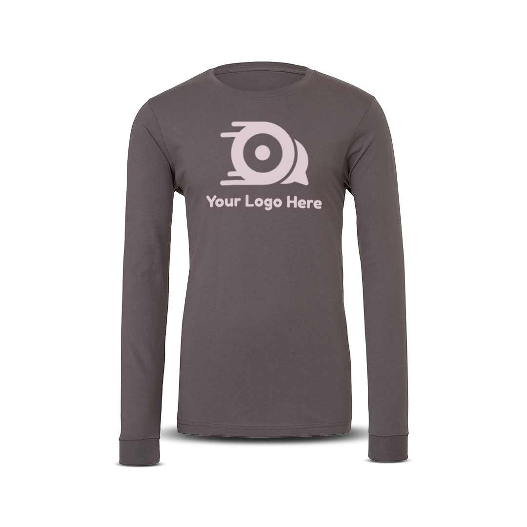 Asphalt long-sleeve unisex T-shirt with custom logo on the front.