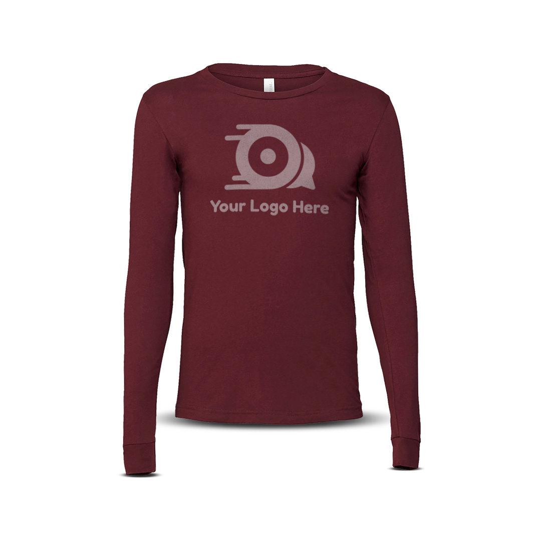 Cardinal red long-sleeve unisex T-shirt with custom logo on the front.