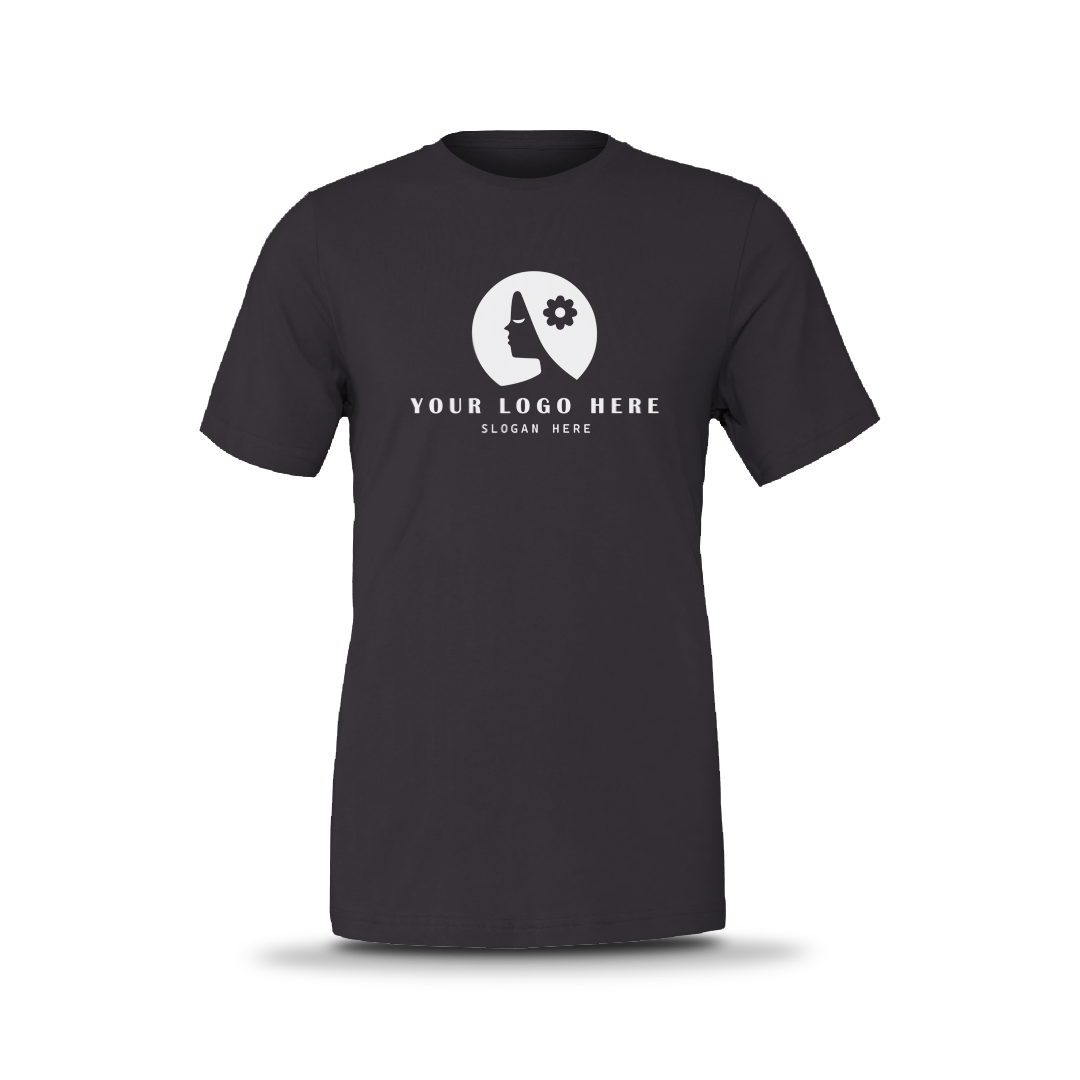 Black mineral wash unisex short-sleeve T-shirt with white custom logo on front.