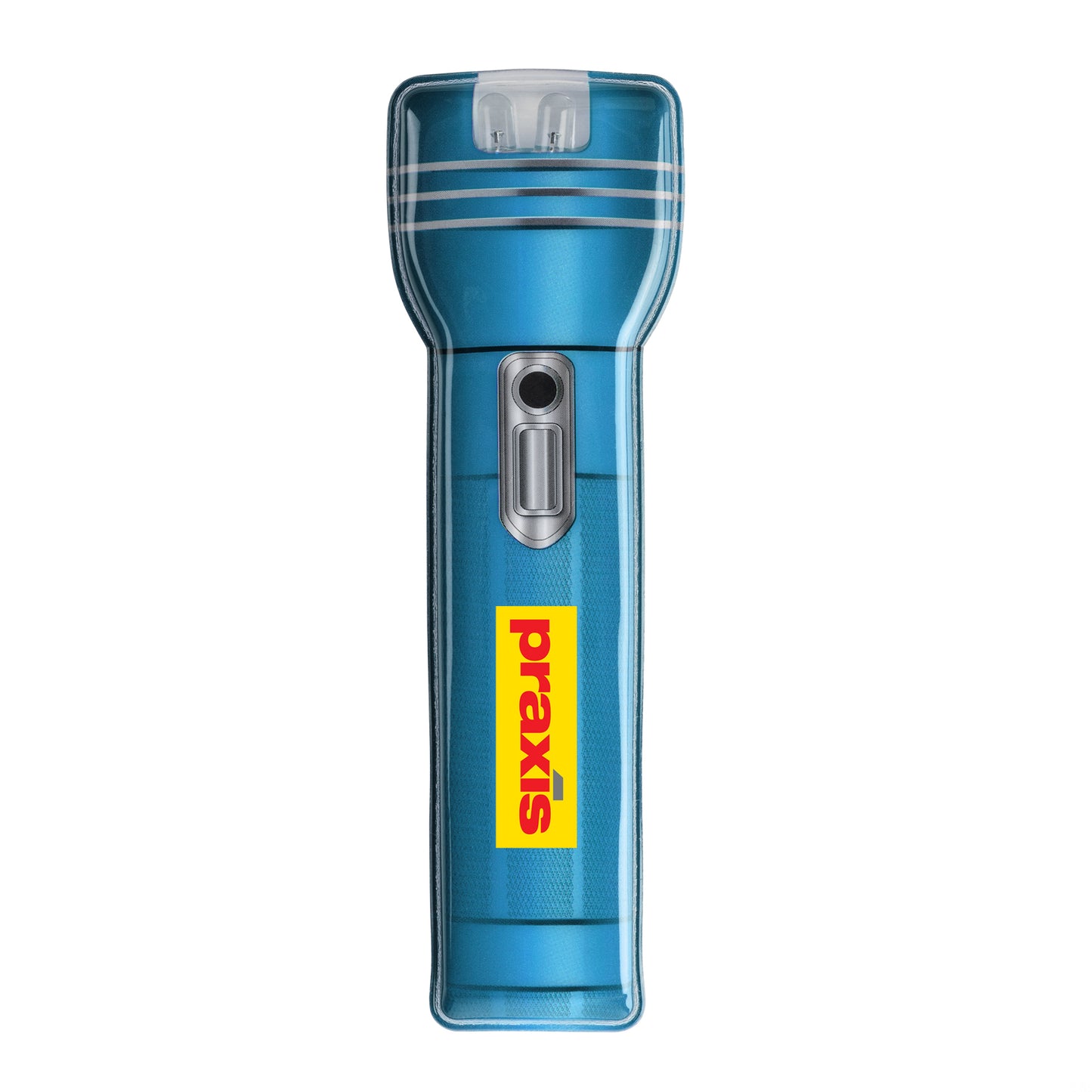 Blue Dalston magnetic LED flashlight featuring a silver power button and a bold yellow logo printed vertically on the front handle.