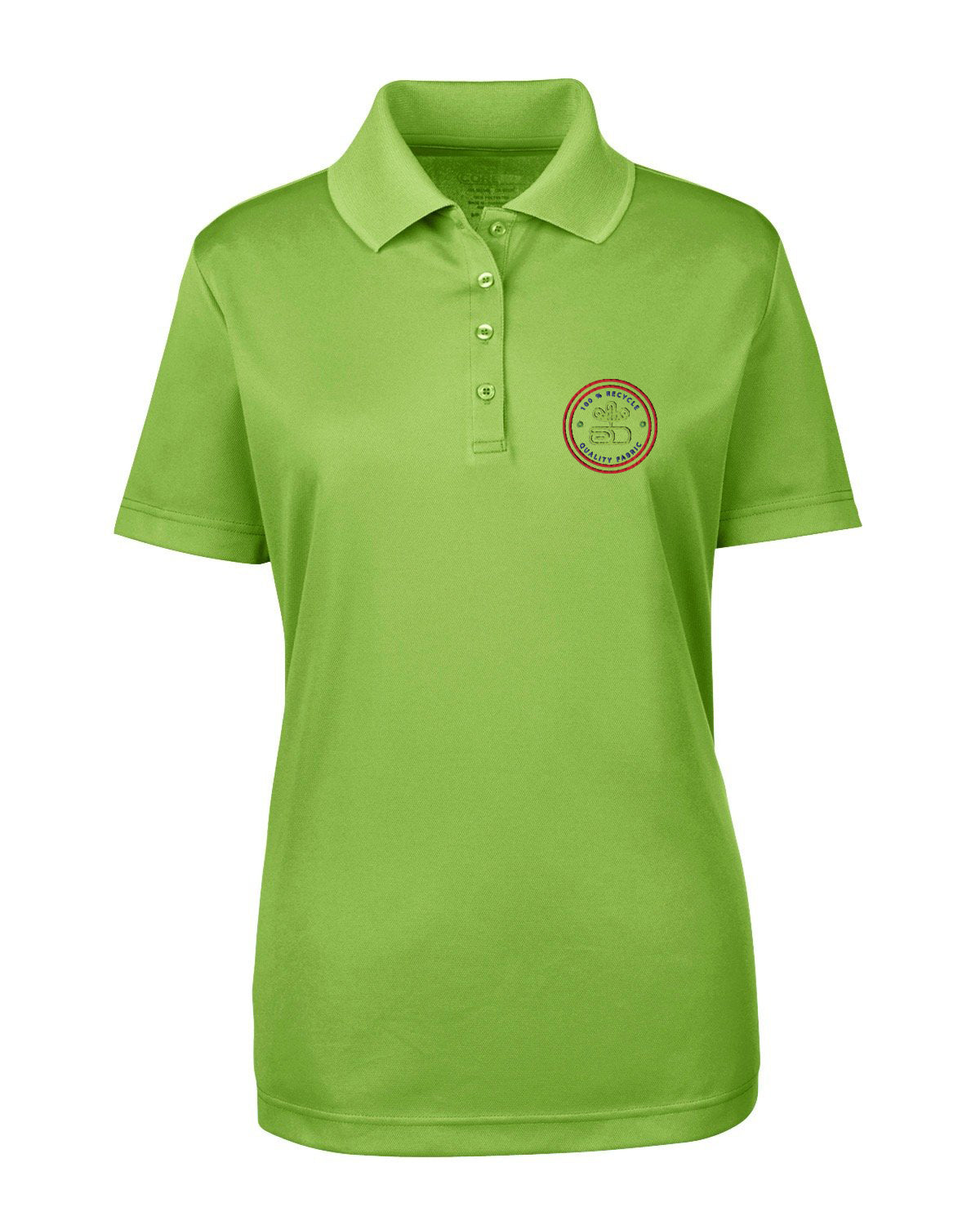 Acid green Core365 Ladies' Origin Performance Piqué Polo featuring an embroidered logo on the left chest.