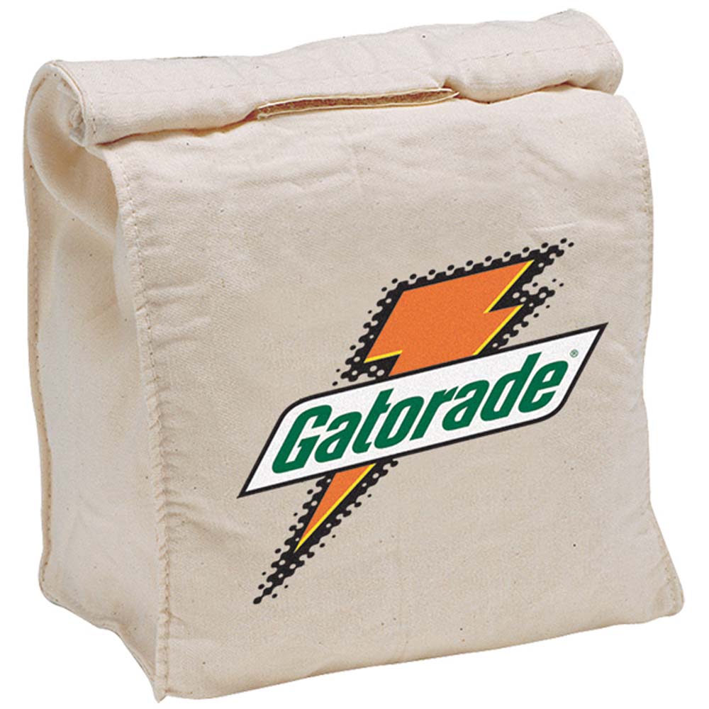 Natural cotton canvas lunch bag with hook-and-loop closure and Gatorade logo