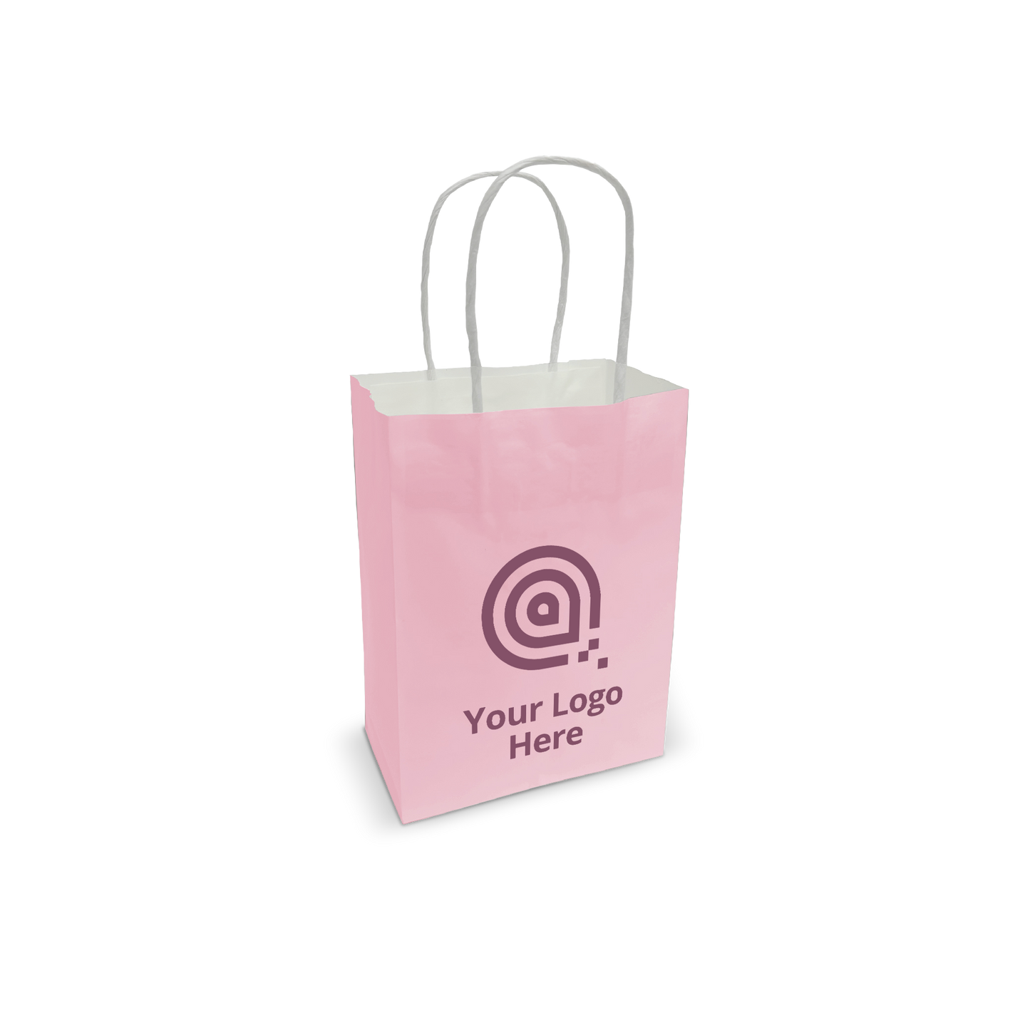 Custom pink kraft paper bag with twisted handles and logo print