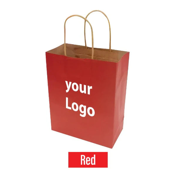 Red kraft paper bag with sturdy natural handles and customizable logo space