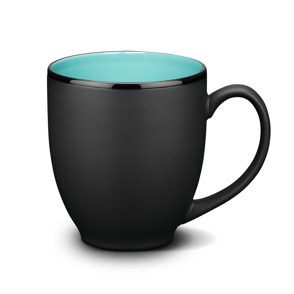 Matte black ceramic mug with aqua interior