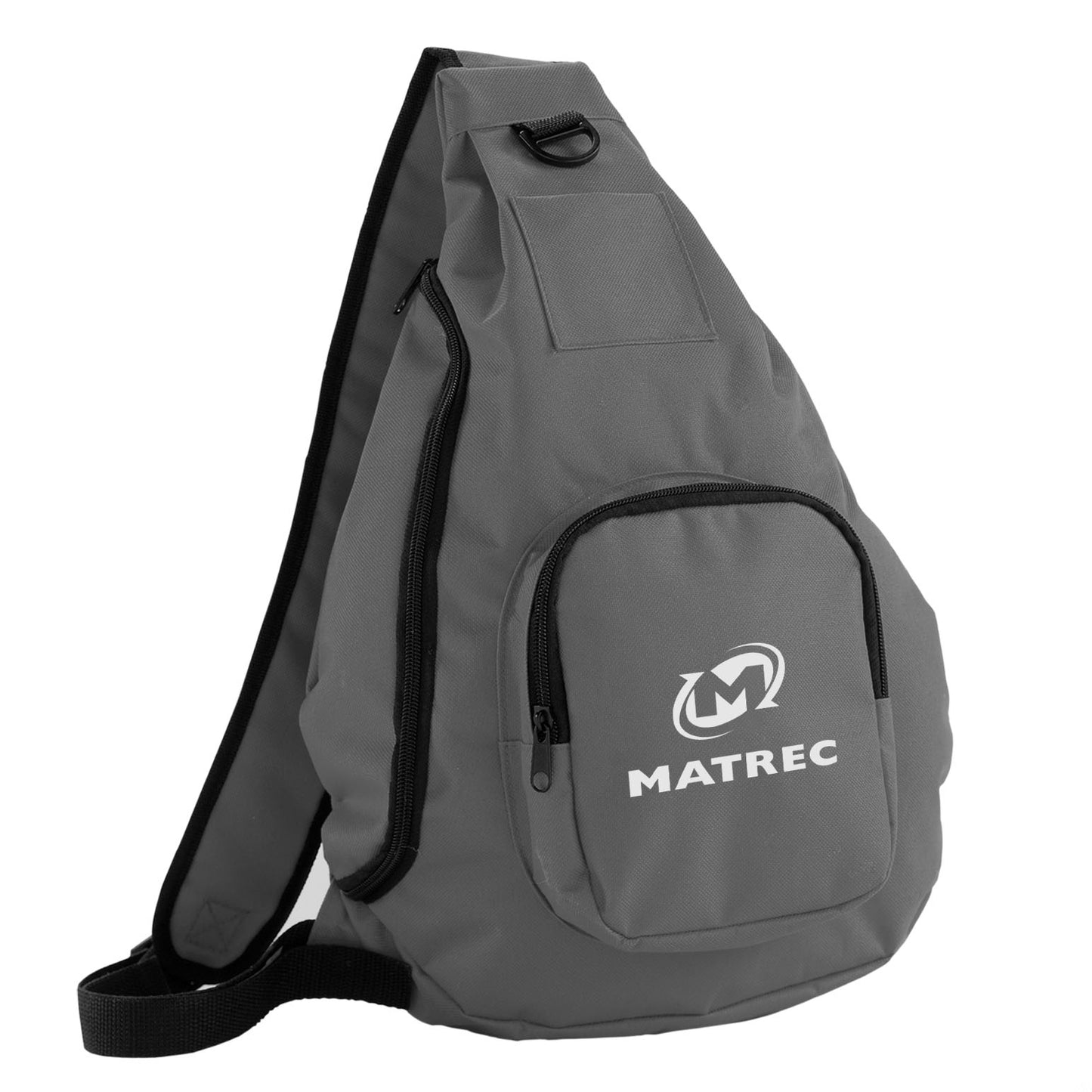 Grey sling bag with white logo