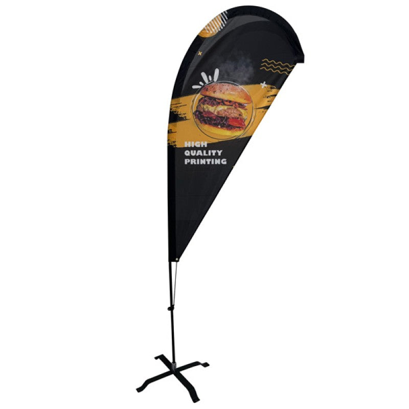 Teardrop flag banner with high-quality print on cross base stand for indoor/outdoor display