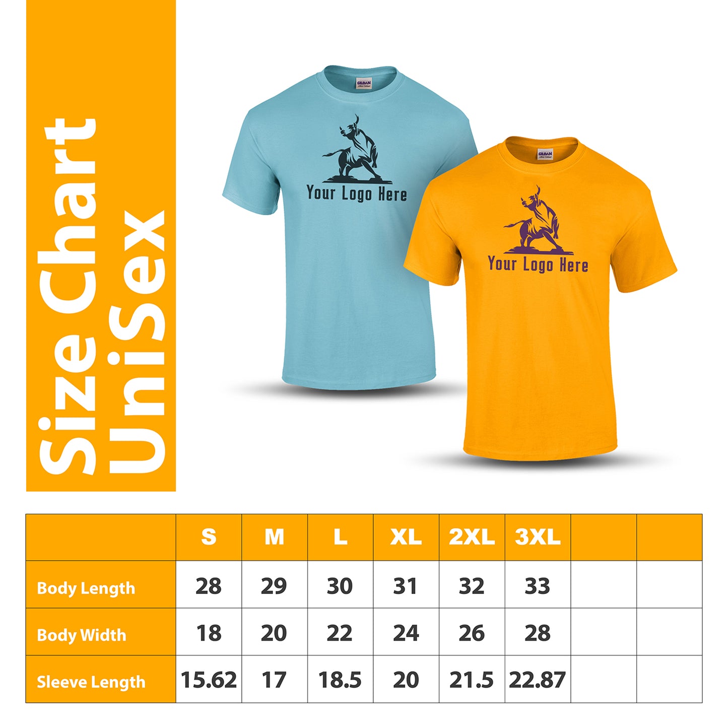 Size chart for unisex short-sleeve t-shirts featuring martial arts graphics, available in multiple colors with body and sleeve measurements listed for sizes S to 3XL.