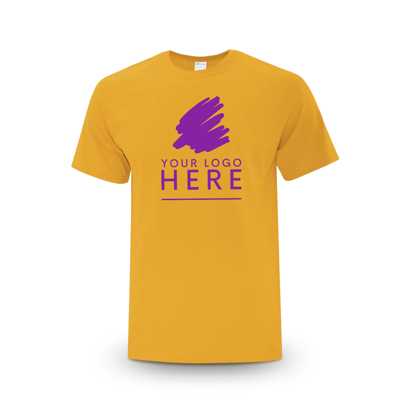 Gold unisex Everyday Cotton Tee with a logo placeholder.