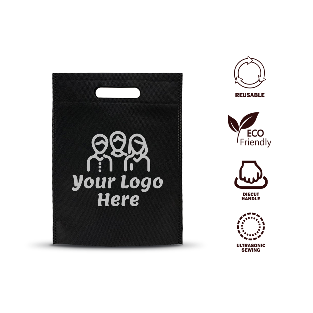 Black eco-friendly non-woven tote with die-cut handle
