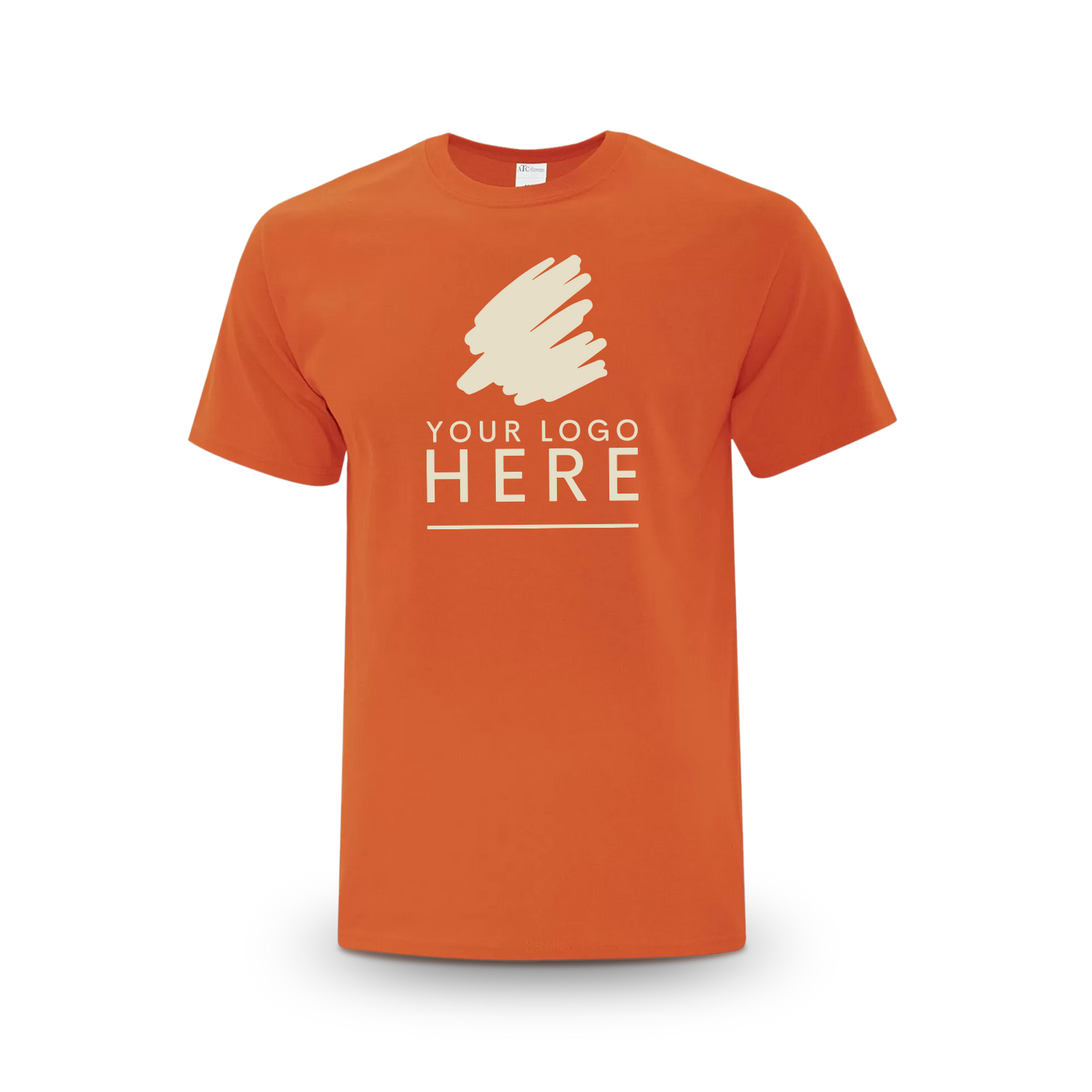Orange unisex Everyday Cotton Tee with a logo placeholder.