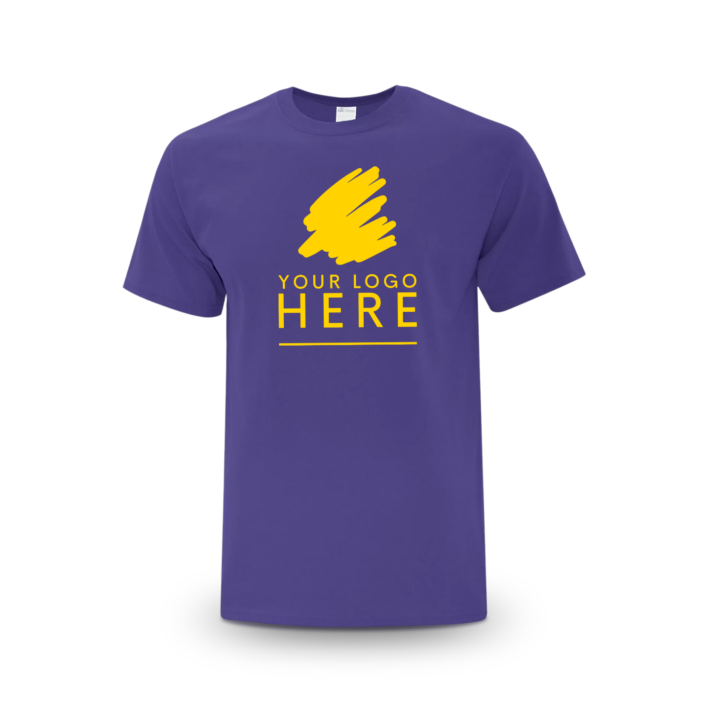 Purple unisex Everyday Cotton Tee with a logo placeholder.