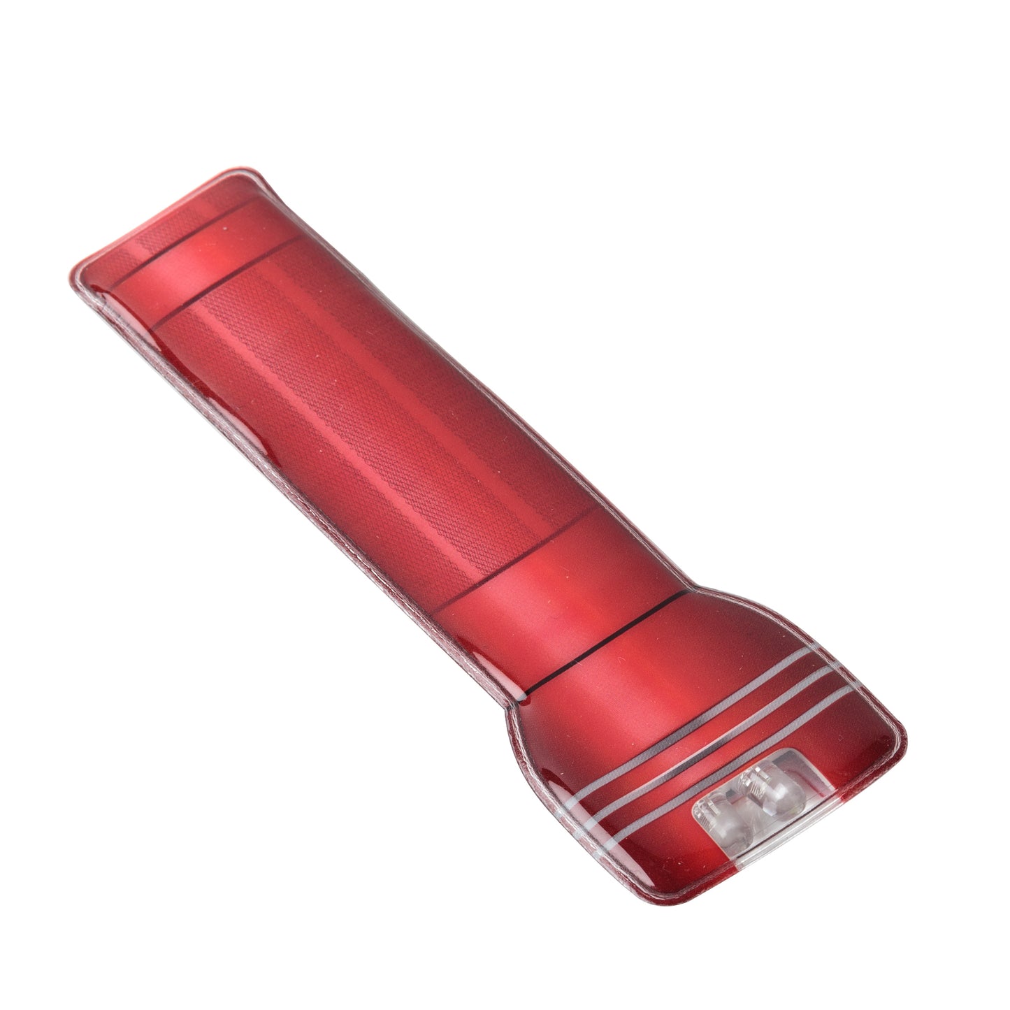 Red Dalston magnetic LED flashlight shown at an angle, featuring silver accent stripes and a front-facing dual LED light.