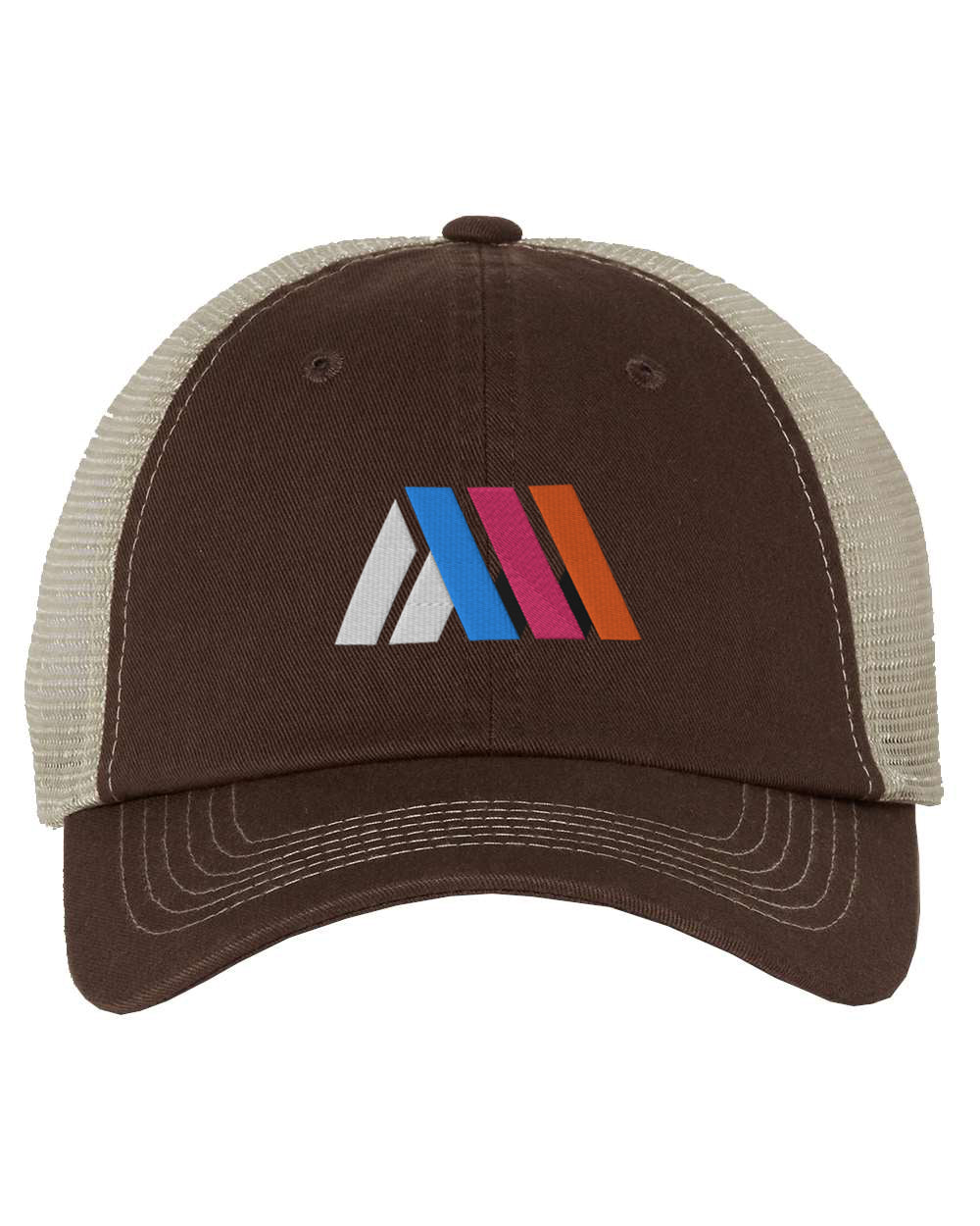 Brown front cap with stone mesh and vivid embroidered design