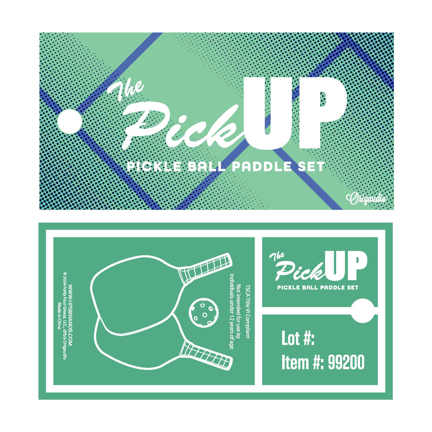 Packaging design for 'The PickUP Pickle Ball Paddle Set