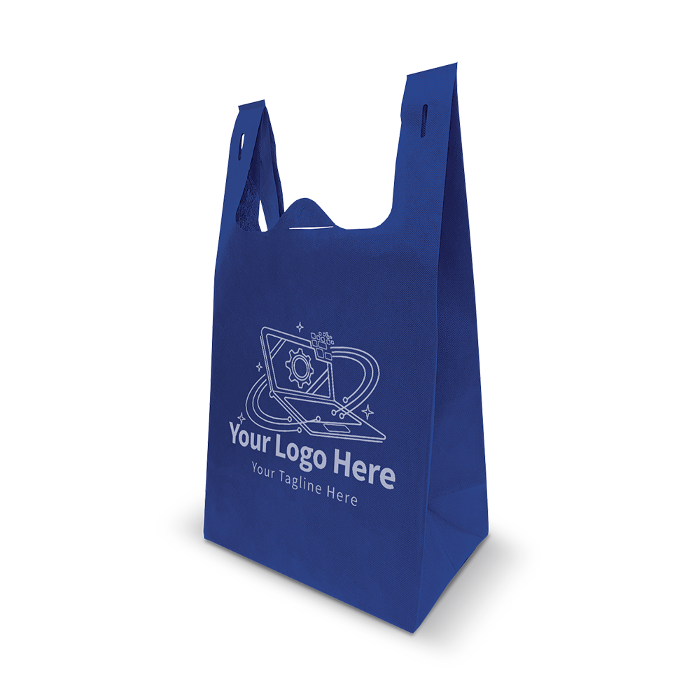 Blue eco-friendly tote bag with side gusset and customizable logo