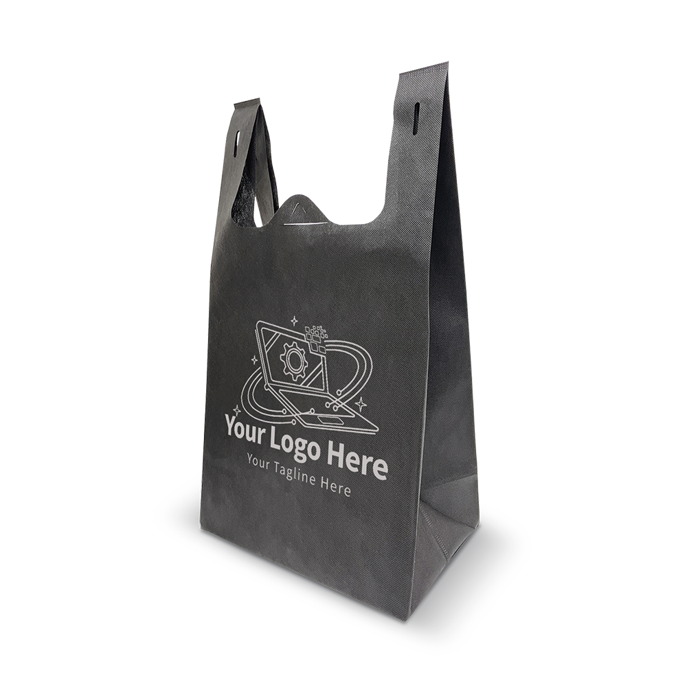 Black eco-friendly tote bag with side gusset and customizable logo
