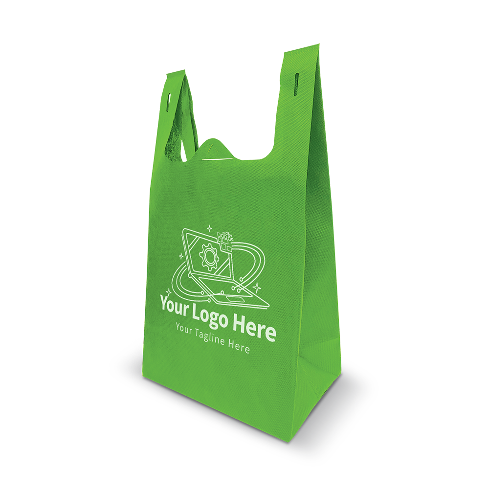 Green eco-friendly tote bag with side gusset and customizable logo
