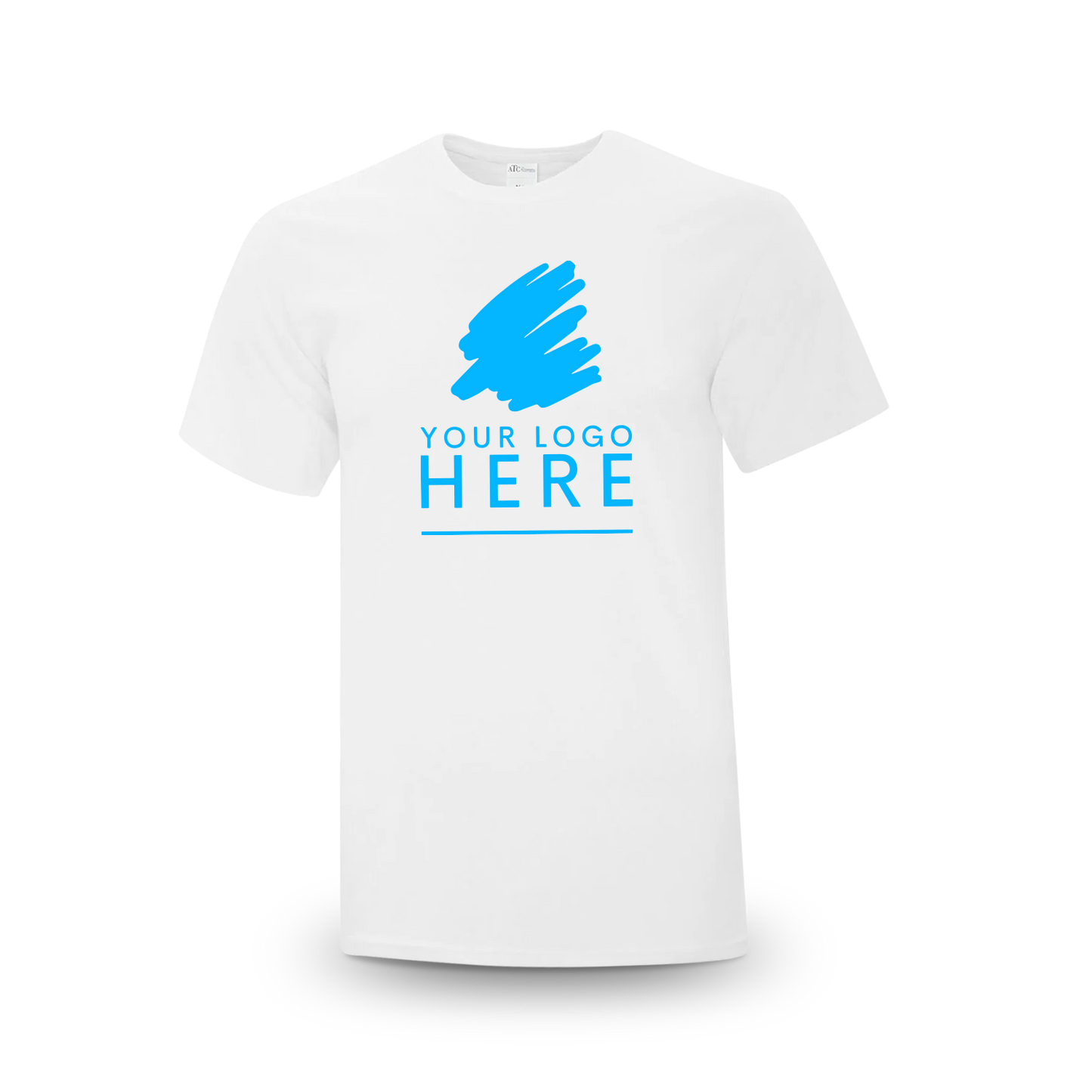 White unisex Everyday Cotton Tee with a logo placeholder.