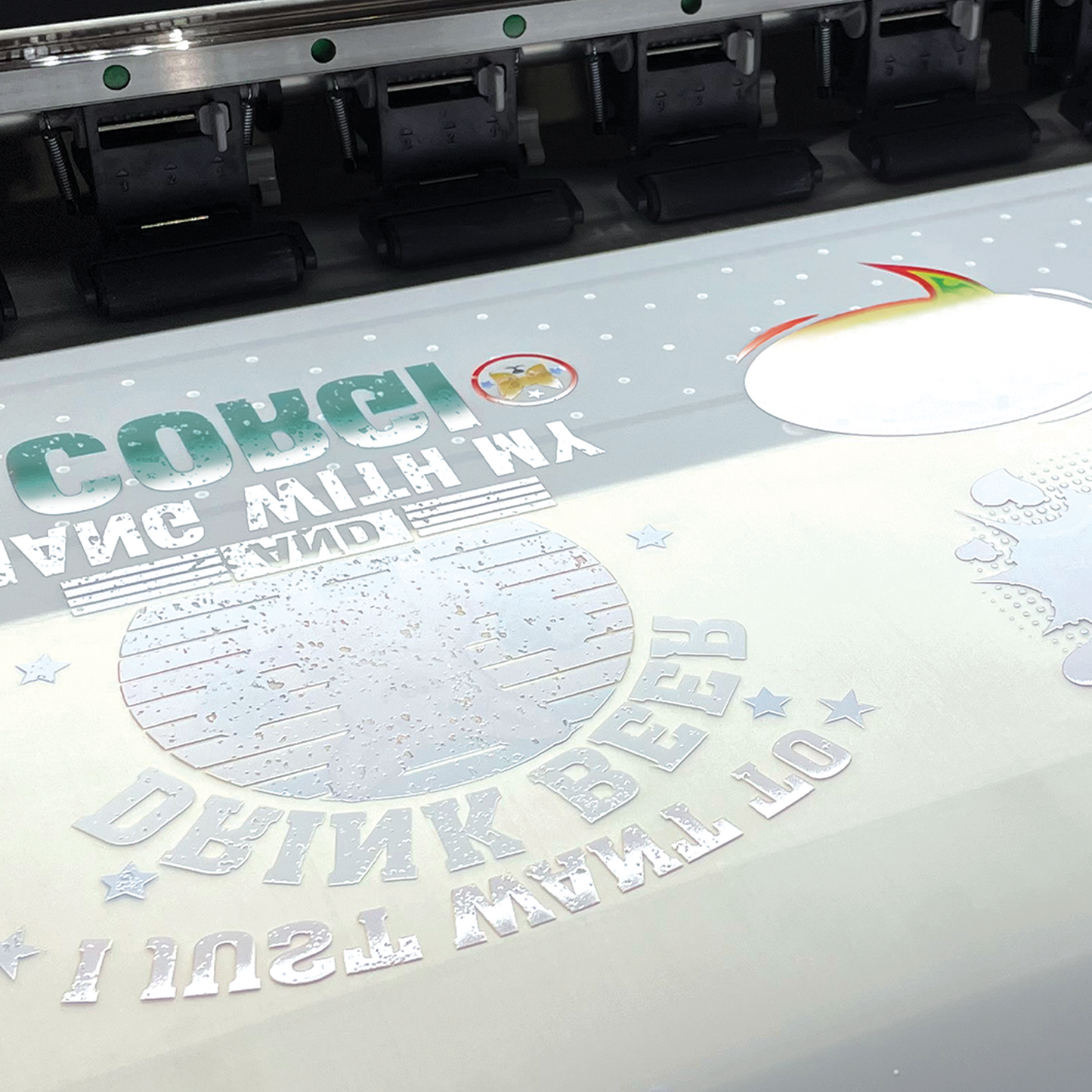 A collection of colorful Custom DTF Heat Transfer Sheets with playful designs