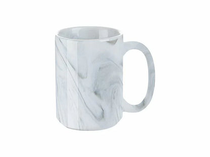 Gray marble ceramic mug with a glossy finish and large handle.
