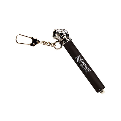 Nano tire pressure gauge with keychain, featuring a black body, chrome-finished gauge head, and customized National Car Rental logo