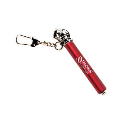 Nano tire pressure gauge with keychain, featuring a red body, chrome-finished gauge head, and customized National Car Rental logo