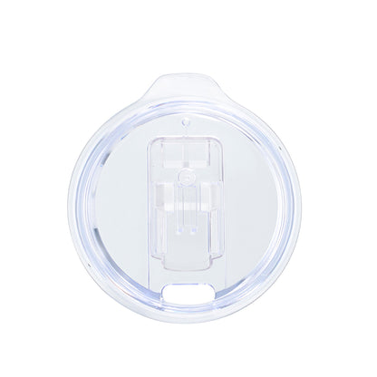 Clear plastic travel mug lid with sliding closure mechanism