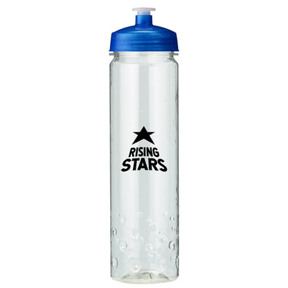 Clear sports bottle with blue lid and black 'Rising Stars' logo featuring a star icon