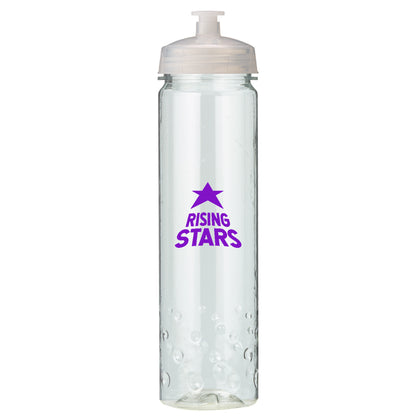 Clear sports bottle with white lid and purple 'Rising Stars' logo featuring a star icon.