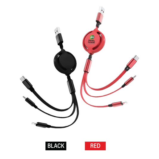 Retractable USB Fast Charger Cable 3 in 1 Retractable Charging Cable APFD-1003