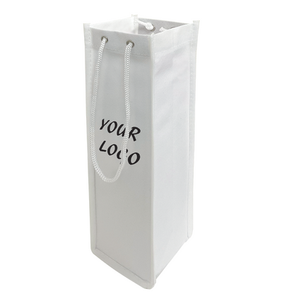 White reusable wine bottle gift bag with rope handles