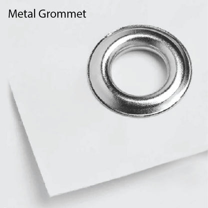 Close-up of metal grommet on white banner corner for hanging support