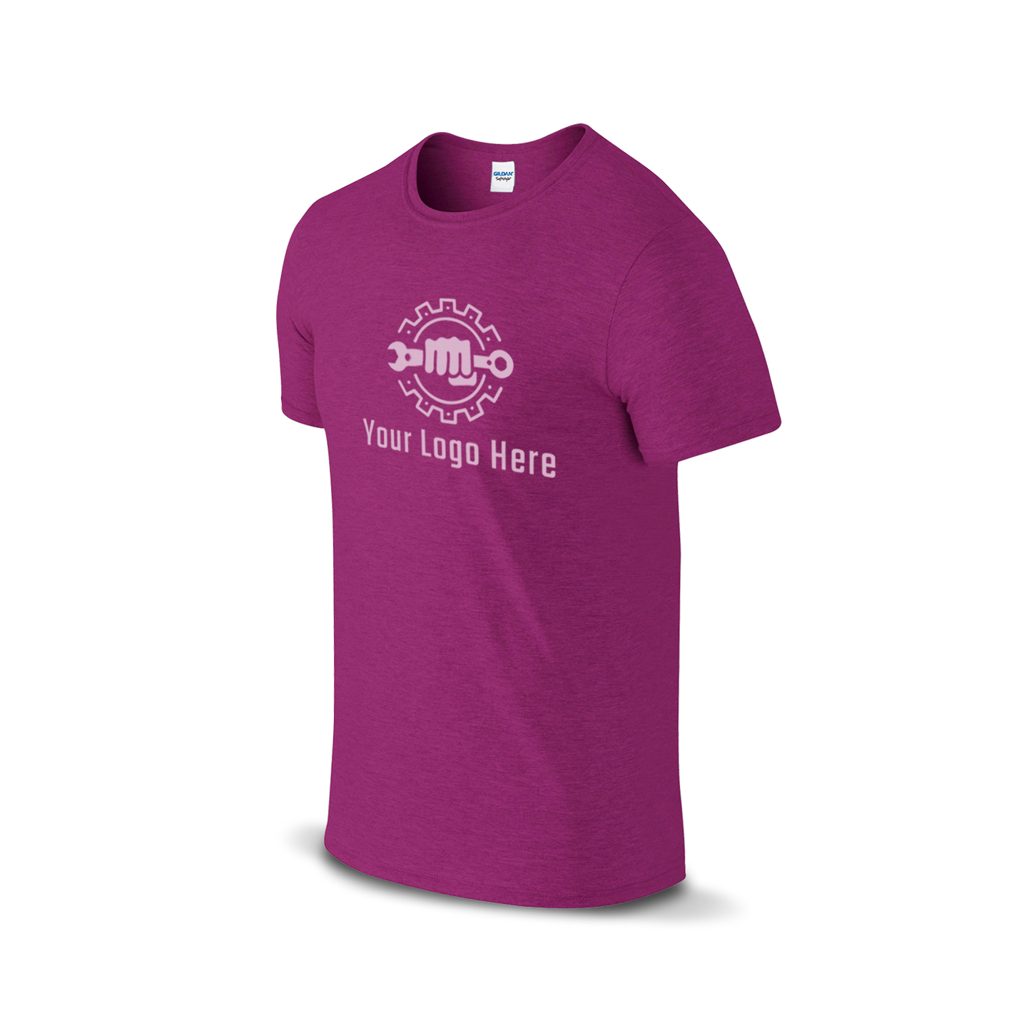 Antique heliconia Gildan T-shirt with customizable logo and wrench design.