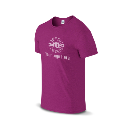 Antique heliconia Gildan T-shirt with customizable logo and wrench design.