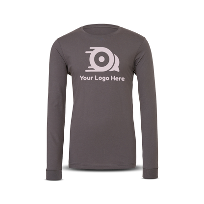 Asphalt long-sleeve unisex T-shirt with custom logo on the front.