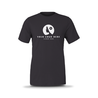 Black mineral wash unisex short-sleeve T-shirt with white custom logo on front.